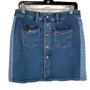 Madewell Mini Mixed Denim Jean Skirt Snap Front Contrast Sides Size 31